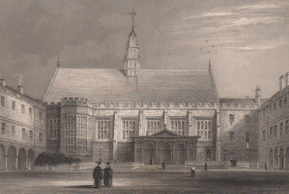 TRINITY COLLEGE; The second court shewing the Hall, Cambridge. LE KEUX 1841